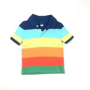 Old Navy Multicolor Striped Short Sleeve Polo Shirt 2T Toddler Blue Yellow